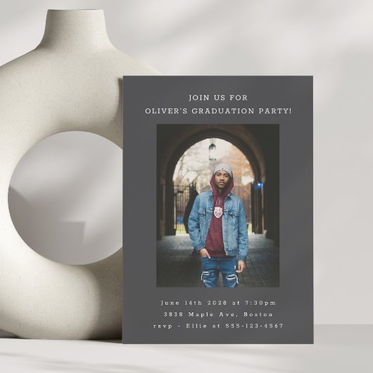 Invitation Gras Simple Noir moderne Photo Party Graduation