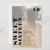 Invitation Gras simple noir photo douce 16 anniversaire (Devant)