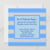 Invitation Gras Simple Stripes Blue Potluck Party (Devant)