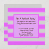 Invitation Gras Simple Stripes Pink Potluck Party (Devant / Derrière)