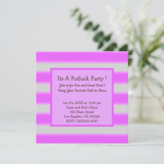 Invitation Gras Simple Stripes Pink Potluck Party (Debout devant)