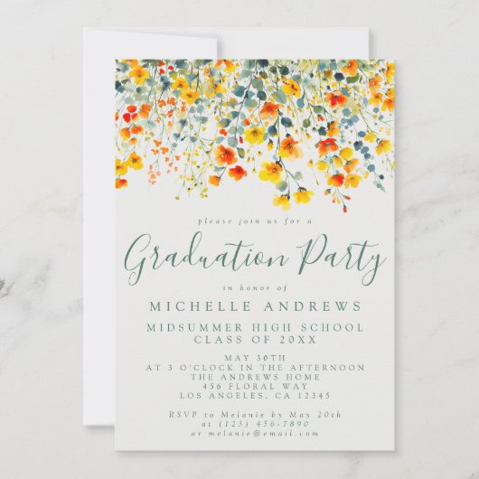 Invitation Gras Summer Floral Graduation Party (Devant)