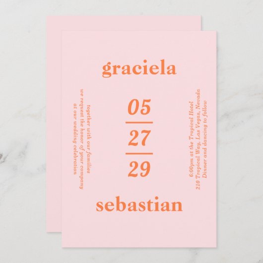Invitation Gras typographique Arc en ciel Sherbet Mariage mod (Devant / Derrière)