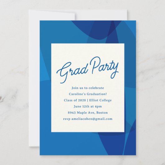Invitation Gras Unique Abstrait Blue Graduation Party (Devant)
