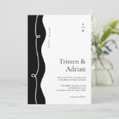 Invitation Gras Wavy Side Frame Squiggle Mariage moderne (Debout devant)