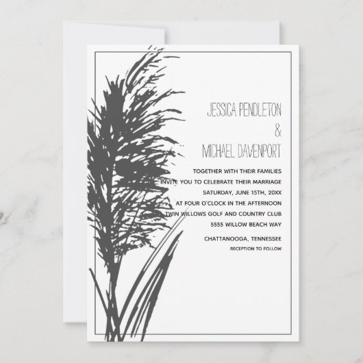 Invitation Grass Pampas noir sur Mariage blanc (Devant)