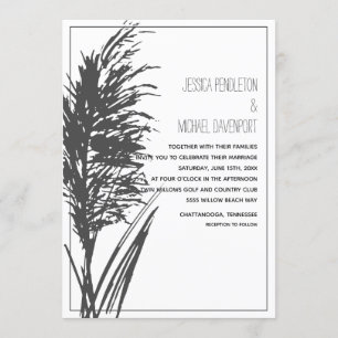Invitation Grass Pampas noir sur Mariage blanc