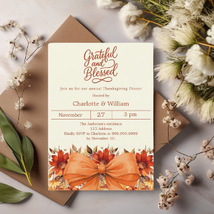 Invitation Grateful bénie arc fleuri orange Thanksgiving