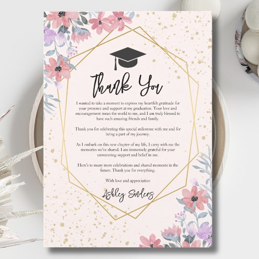Invitation Gratitude Purple watercolor flowers with gold 