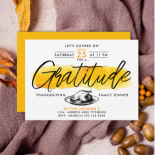 Invitation Gratitude Turquie Thanksgiving Diner Aquarelle