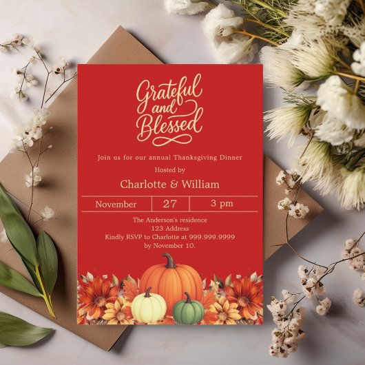 Invitation Gratuit béni citrouille orange rouge Thanksgiving