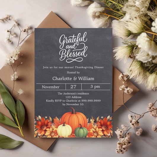 Invitation Gratuit béni citrouille tableau de bord Thanksgivi