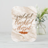 Invitation Gratuit Merci Bienheureux Marbre Moderne Plume (Debout devant)