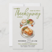 Invitation Gratuit Vert Thanksgiving Diner Aquarelle (Devant)