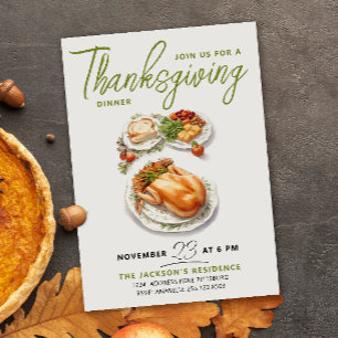 Invitation Gratuit Vert Thanksgiving Diner Aquarelle
