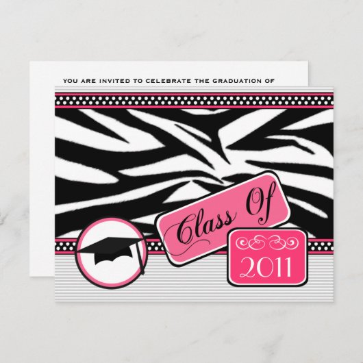 Invitation Graudation Class Of 2011 Zebra Print (Devant / Derrière)