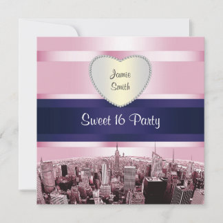 Invitation Grave Ciel de NYC 2P Rose Bleu Rbn H Sweet 16 Pty