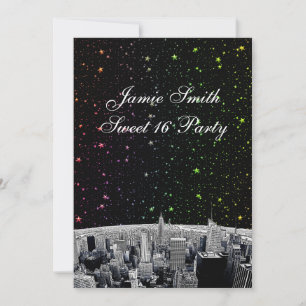 Invitation Gravé V Sweet 16 de la skyline de NYC 2 Rainbow St