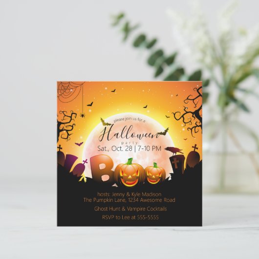 Invitation Graveyard Boo Jack olantern Halloween Party (Debout devant)