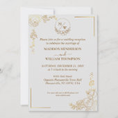 Invitation Graving Golden Floral Mariage Réception (Devant)
