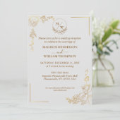 Invitation Graving Golden Floral Mariage Réception (Debout devant)