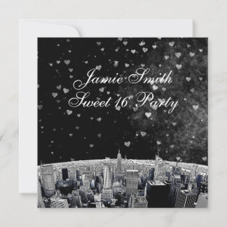 Invitation Gravure de la skyline de NYC #2 Cœur noir blanc Sw