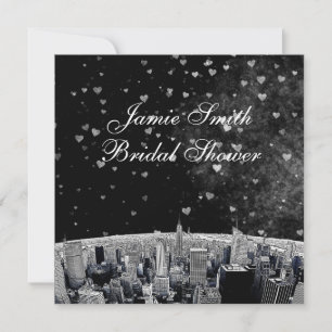 Invitation Gravure de la skyline de NYC #2 Noir et Blanc Cœur