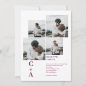 Invitation Gravure moderne magenta 4 photos grille mariage (Devant)