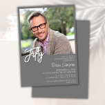 Invitation Gray 50th Birthday Photo<br><div class="desc">Photo moderne minimaliste gris cinquante anniversaire invitation pour une fête d'anniversaire amusante. L'âge peut être changé. Cette invitation est simple et élégante, adulte jalon d'anniversaire invitation pour les hommes et les femmes. La couleur arrière - plan grise peut être changée en n'importe quelle couleur de votre choix à l'aide de...</div>