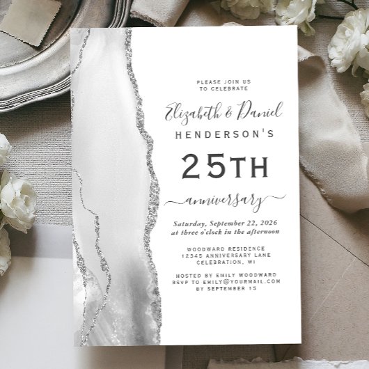 Invitation Gray Agate Silver 25th Anniversary