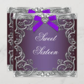 Invitation Gray and Purple Sweet 16 Anniversaire (Devant / Derrière)