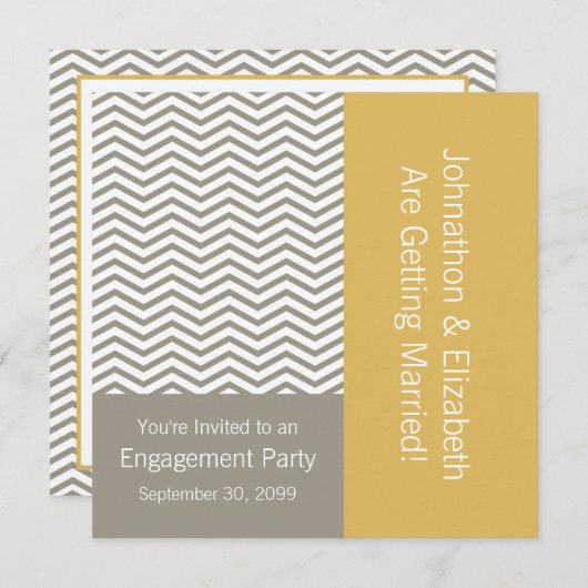 Invitation Gray and White Chevron Mariage Engagement Party (Devant / Derrière)