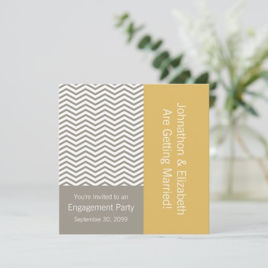 Invitation Gray and White Chevron Mariage Engagement Party (Debout devant)