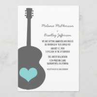 Gray/Aqua Guitare Coeur Mariage Inviter
