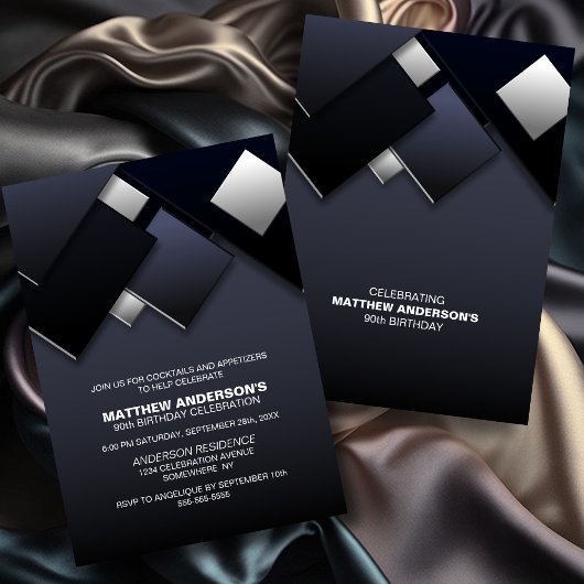 Invitation Gray Black 90th Cocktail Anniversaire