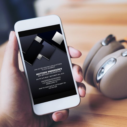 Invitation Gray Black 95th Cocktail Anniversaire