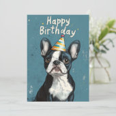 Invitation Gray-Blue Boston Terrier fête d'anniversaire (Debout devant)