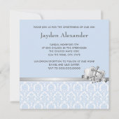 Invitation Gray Blue Damask Boys Photo Christening (Dos)