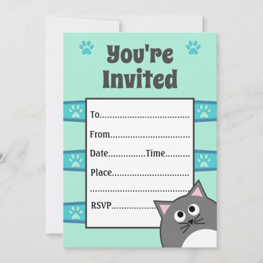 Invitation Gray Chat fête d'anniversaire (Devant)