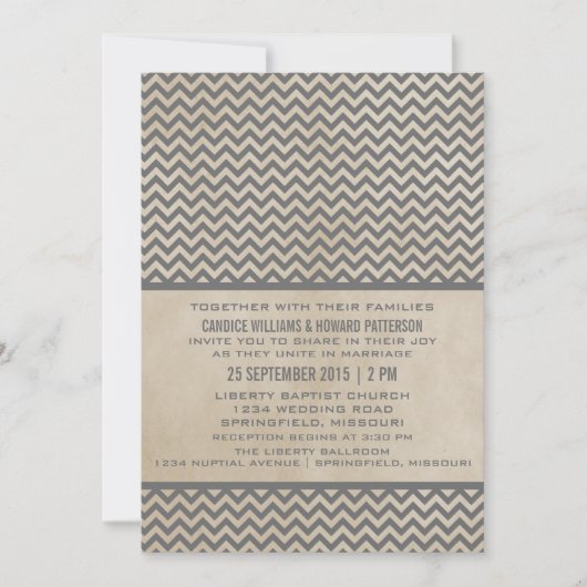 Invitation Gray Chic Chevron Mariage Inviter (Devant)