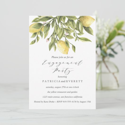 Invitation Gray | Citrons et feuillage Mariage (Debout devant)