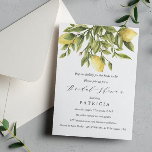 Invitation Gray | Fête des mariées Mariage citrons et feuilla