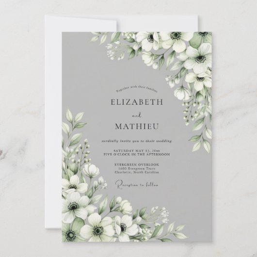 Invitation Gray Floral Bloom Wedding (Devant)