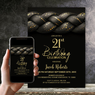 Invitation Gray Gold Braid 21e fête d'anniversaire