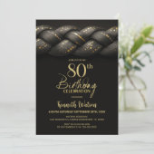 Invitation Gray Gold Braid 80e fête d'anniversaire (Debout devant)
