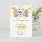 Invitation Gray Gold Sepia Floral Bouquet Anniversaire (Debout devant)