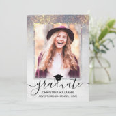 Invitation Gray Gold Sparkles Photo Virtual Graduation Party (Debout devant)