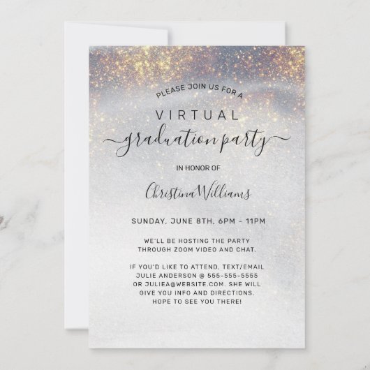 Invitation Gray Gold Sparkles Photo Virtual Graduation Party (Dos)