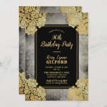 Invitation Gray | Gold Victorian Lace 90th Birthday Party<br><div class="desc">Ce motif en dentelle vintage a pris une nouvelle vie avec cette riche et élégante feuille d'or sur une invitation à fêter d'arrière - plan en soie gris à noir en détresse, qui peut être personnalisée pour n'importe quel âge. Conception par Holiday Hearts Designs (droits réservés) incorporant des éléments vintages....</div>