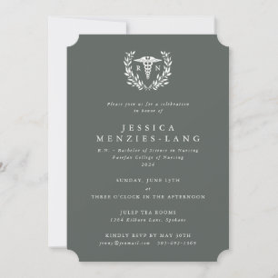 Invitation Gray Green Infirmière inscrite Caduceus+Laurel Wre